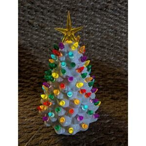 NEW! White Light Up Ceramic Christmas Tree Holiday Tabletop Decor 11"